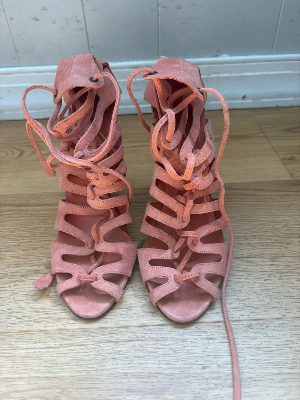 Hermes Impulsion Strappy Gladiator Pink Suede Sandals